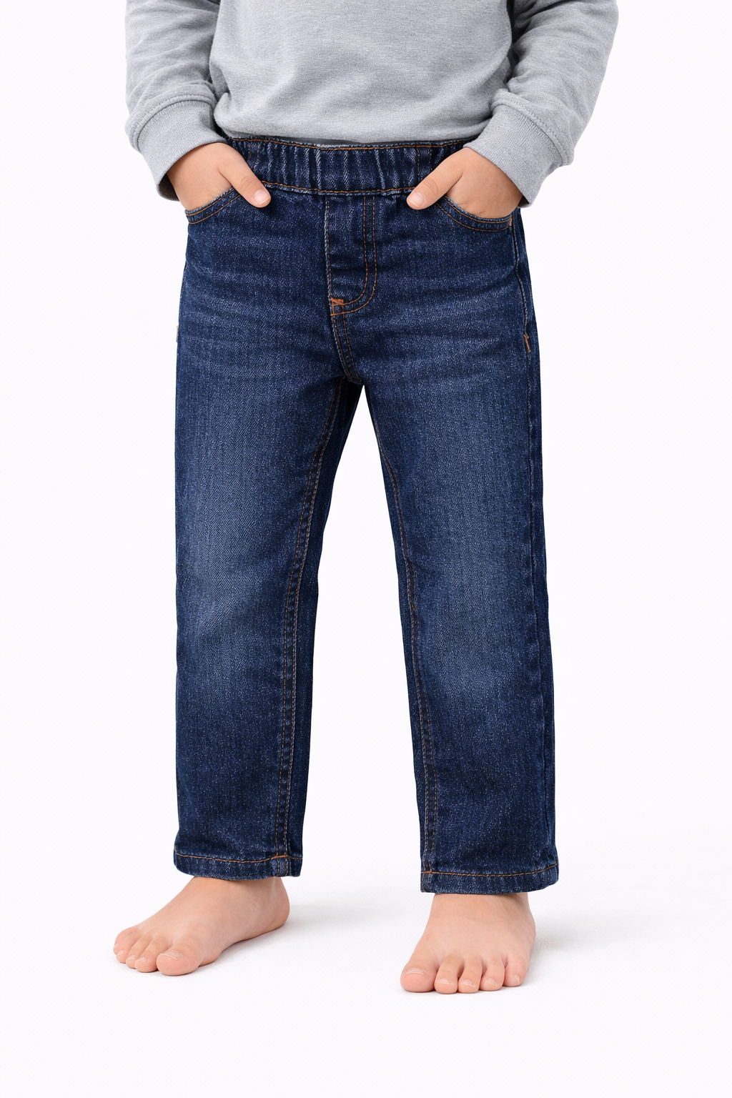 Girls Dark Blue Elastic Waist Jeans