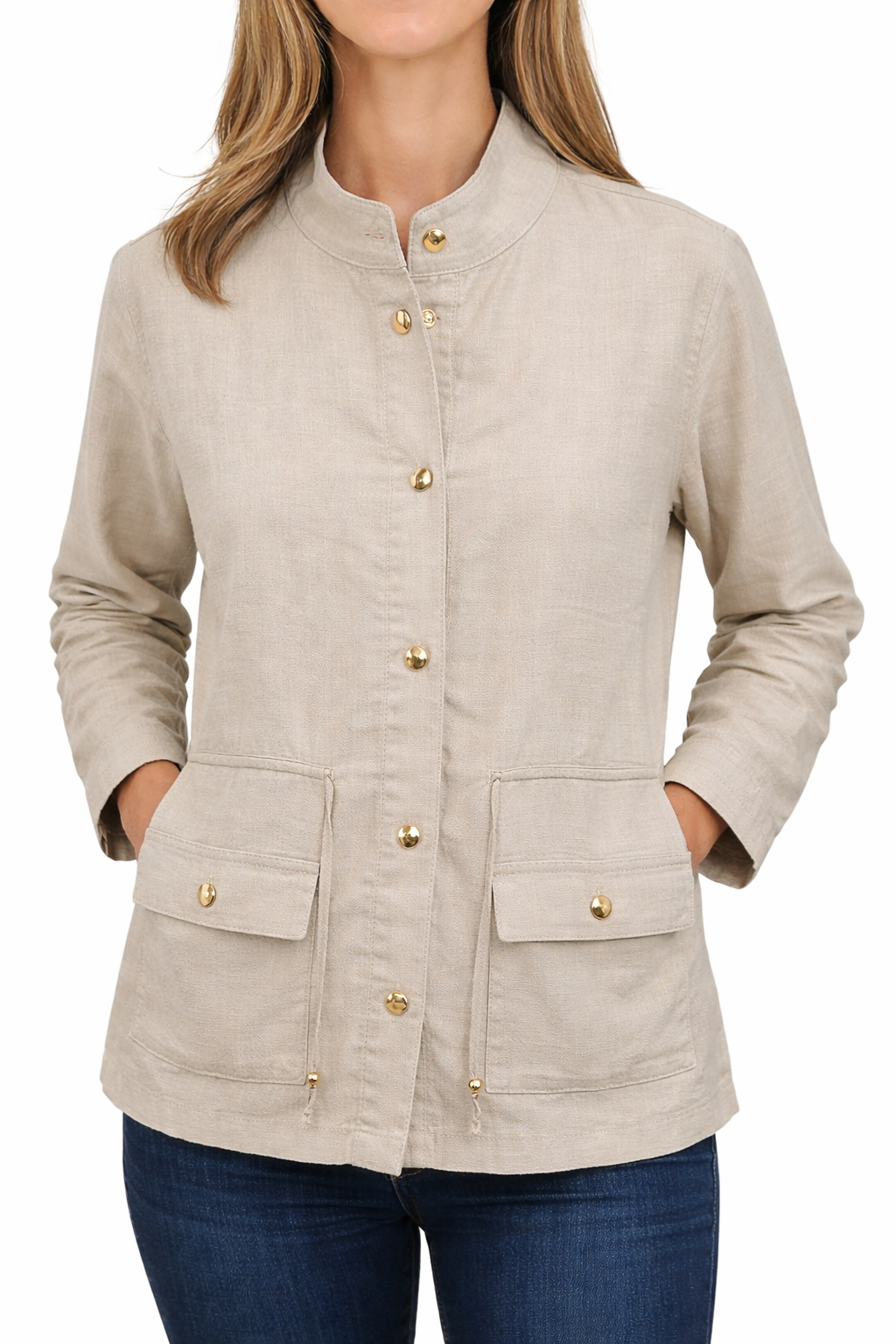 Woven Stone Button-Up Summer Jacket
