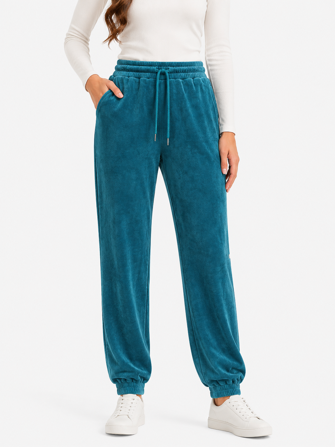 Deep Teal Blue Velvet Jogger
