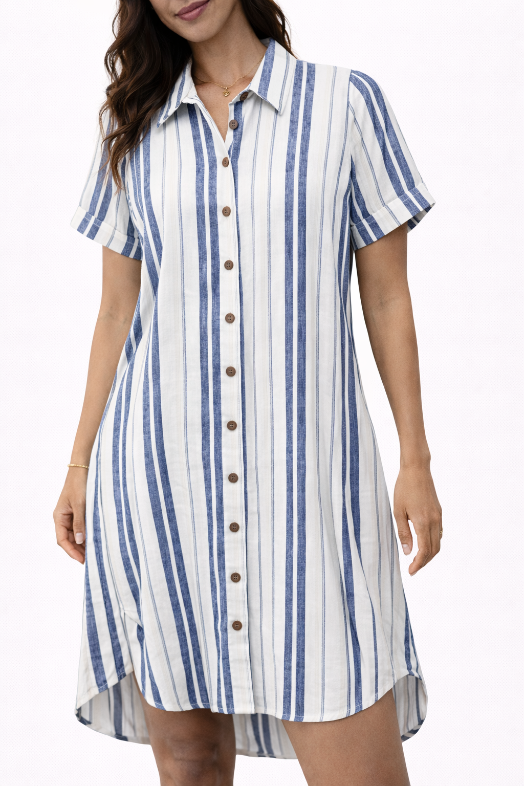 Blue and White Striped Button Down Dress