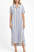 Blue & Beige striped Button Down Dress