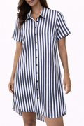 Navy & White Striped Button Down Dress