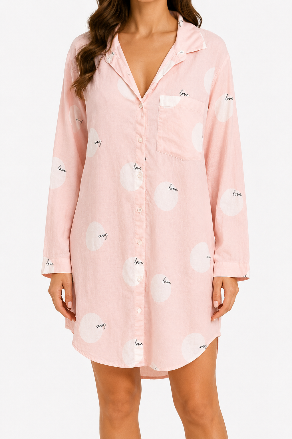 Blush Pink Love Dot Button-Up Sleep Shirt