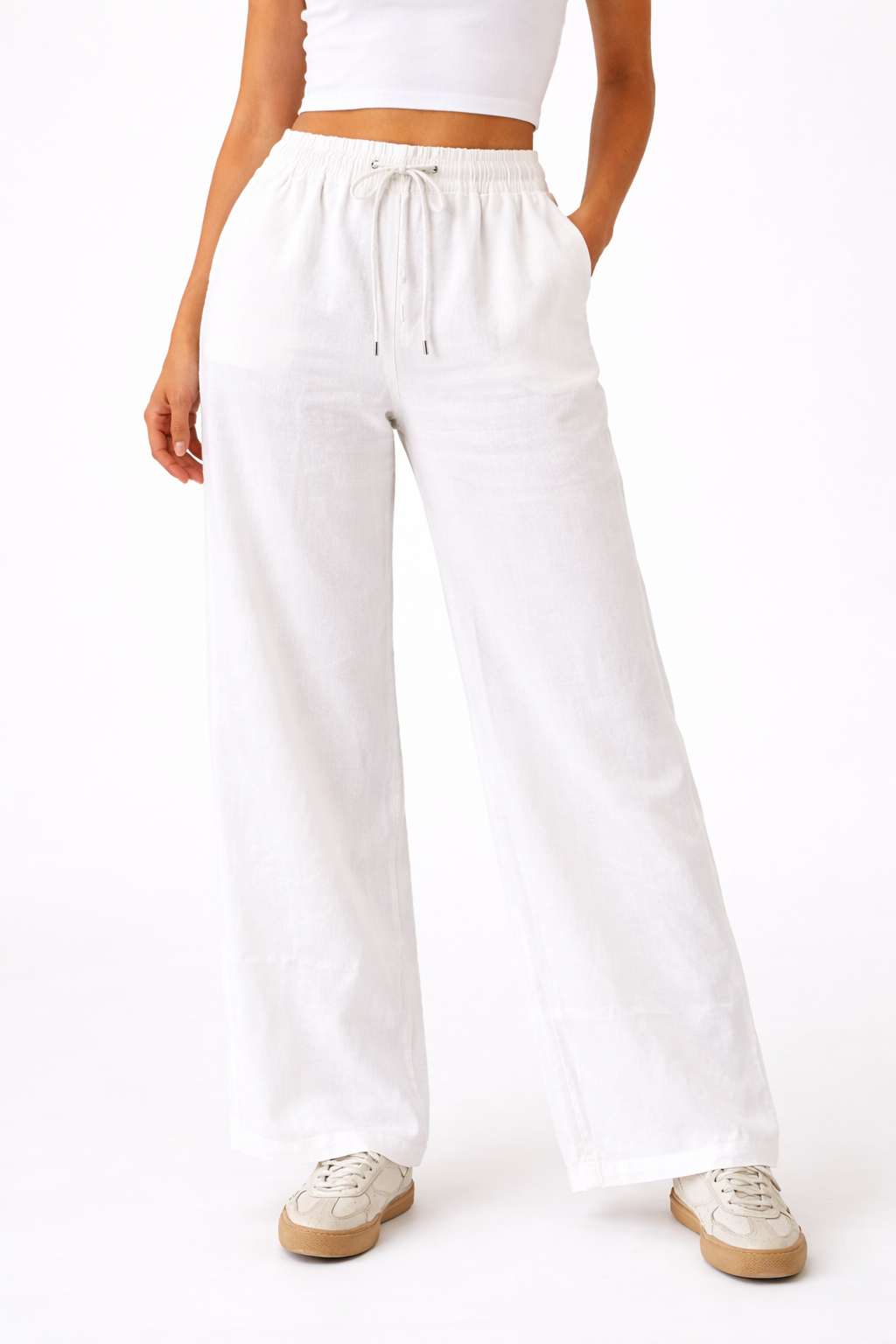 White relaxed fit linen pants