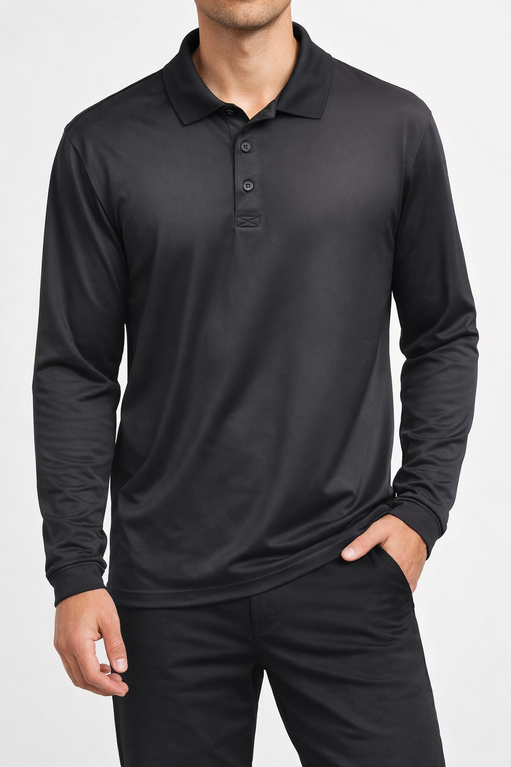 Black Long-Sleeve Polo Shirt