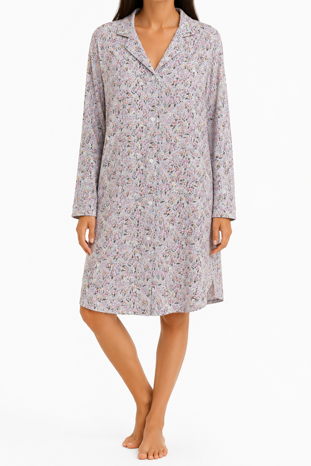 Purple Floral Button-Up Sleep Shirt