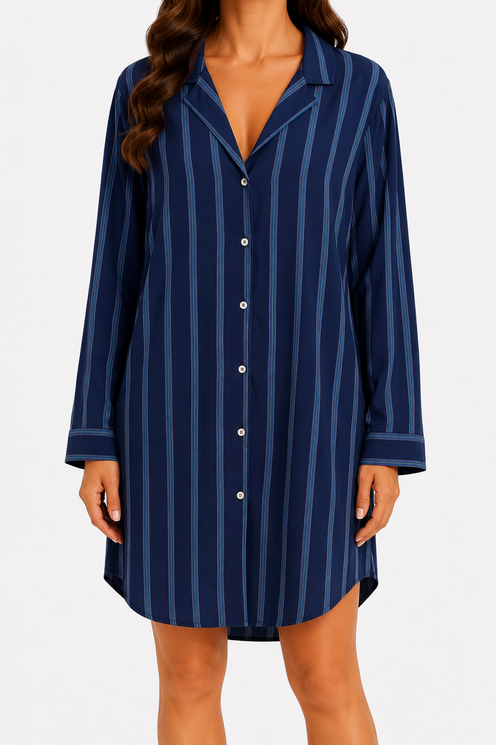 Navy Stripe Button-Up Sleep Shirt