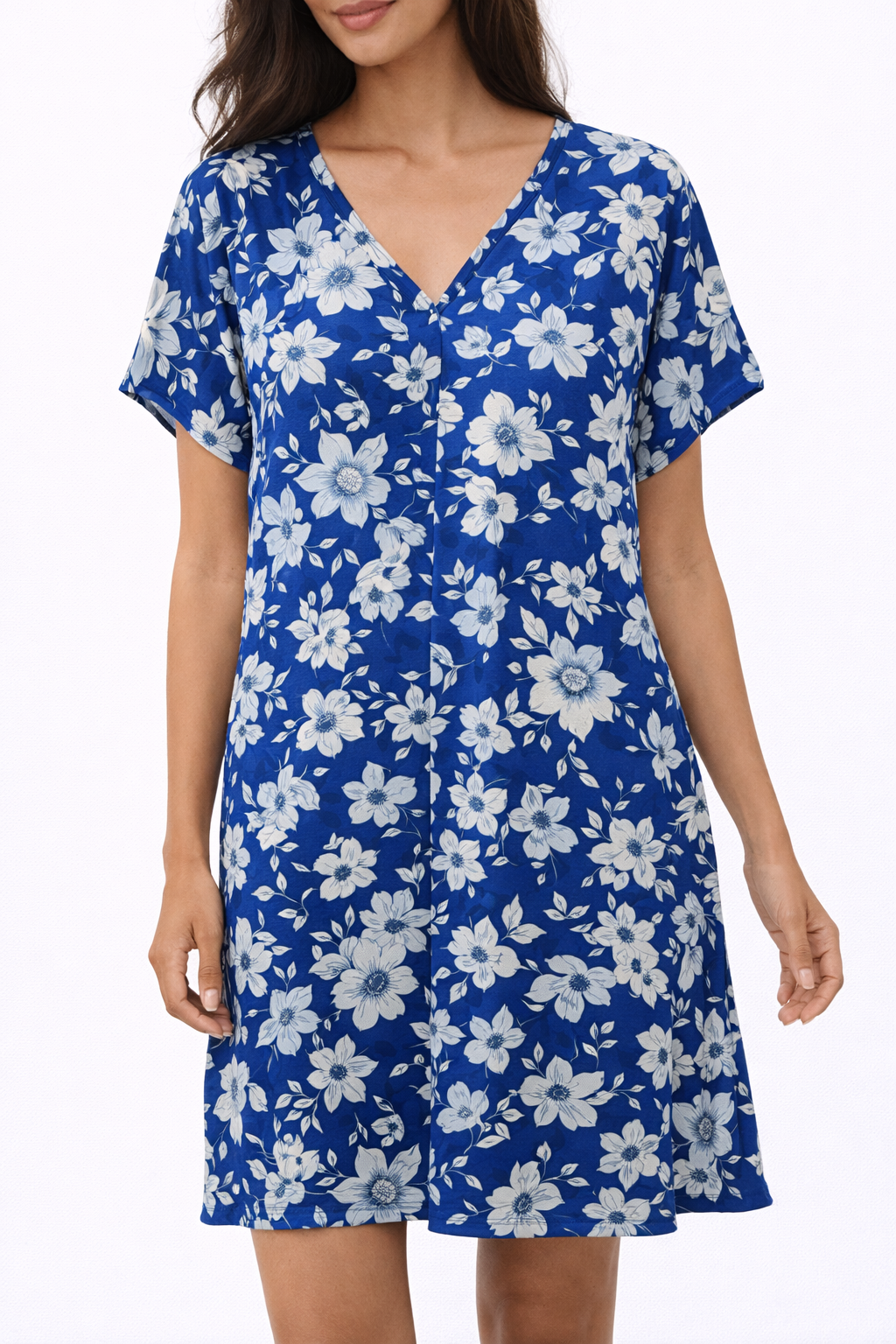 Blue & White Floral Patterned Summer Dress