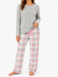 Ladies Fleece Two-Piece Plaid Pajama Set