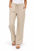 Linen Straight-Leg Pants with Gold-Tip Drawstring