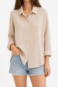 Ladies lightweight Beige button up shirt