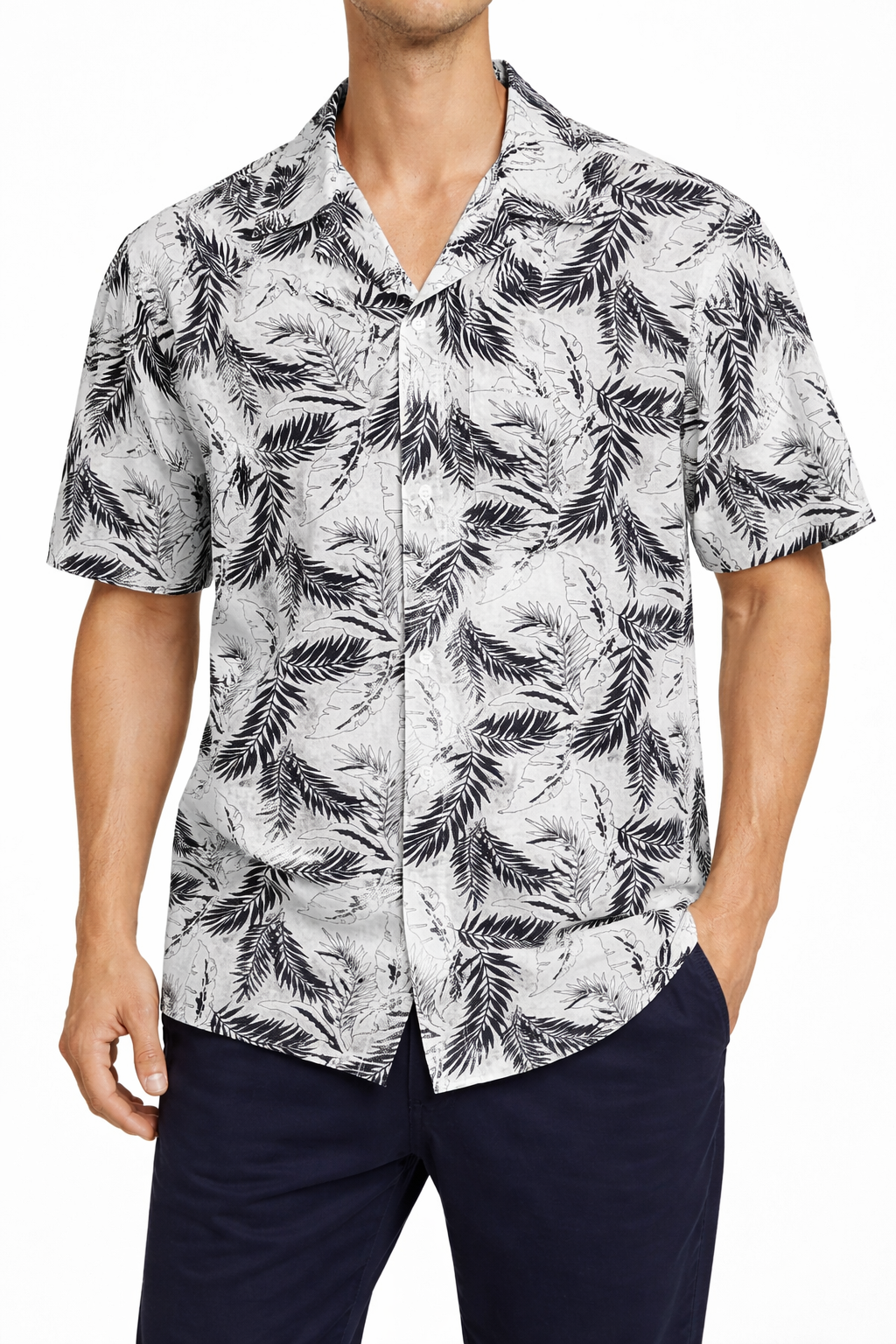 Black & White Printed Button-up Shirt