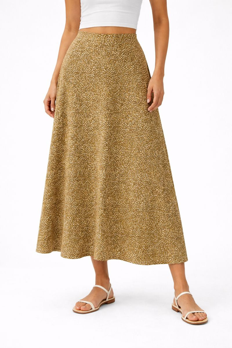 Mustard Printed Midi Skirt