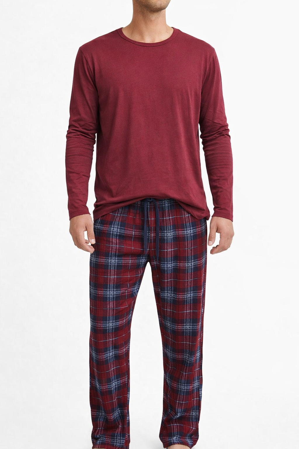 Burgundy Plaid Winter Pajama Set