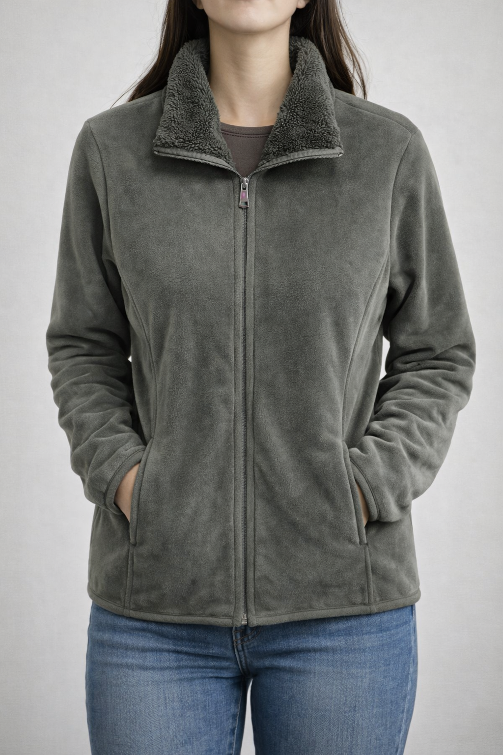 Olive Green Soft Fleece Zip-up Jacket