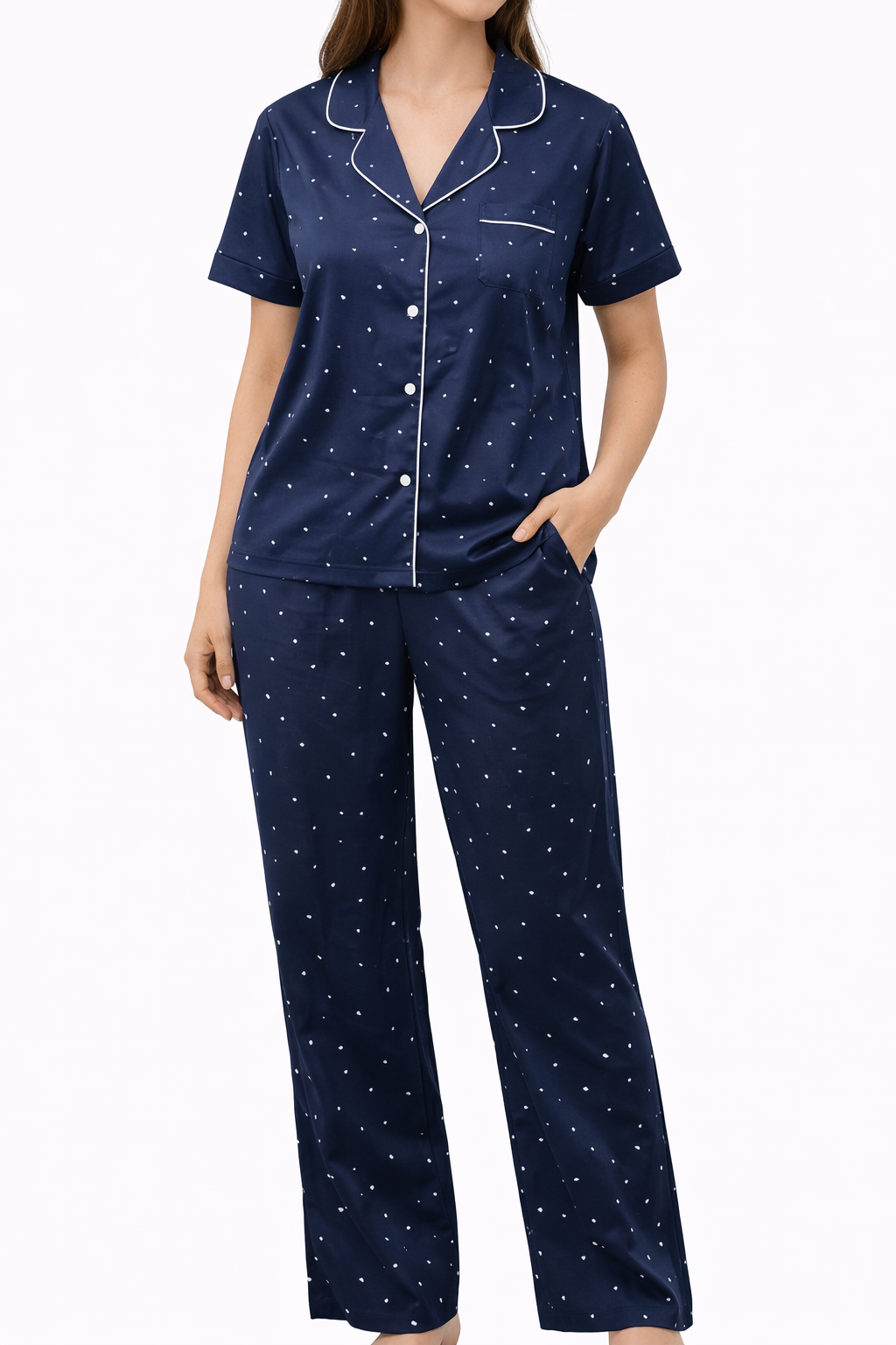 Navy Blue Polka Dot Pajama Set