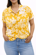 Floral Mustard Yellow Button-Up Blouse