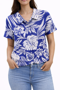 Royal Blue Floral Button-Up Blouse