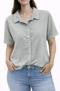 Eucalyptus Grey Button-Up Blouse