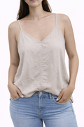 Beige V-Neck Loose Fitting Top