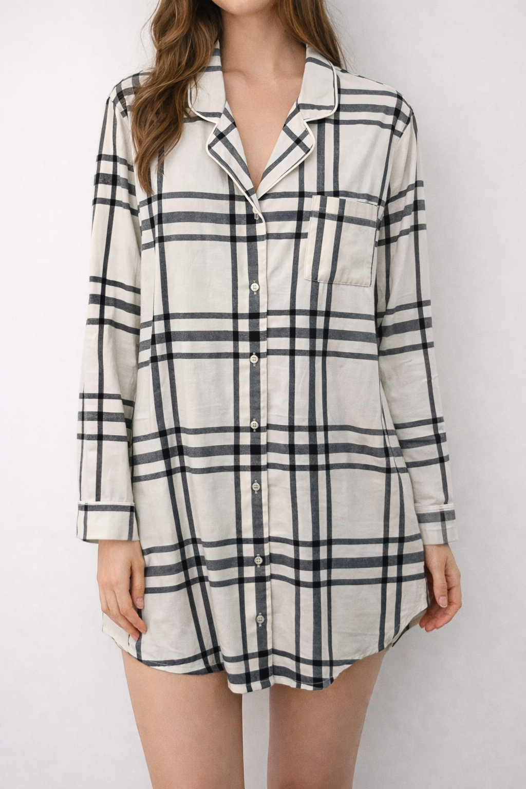 Black and White Plaid Pajama Shirt Dress