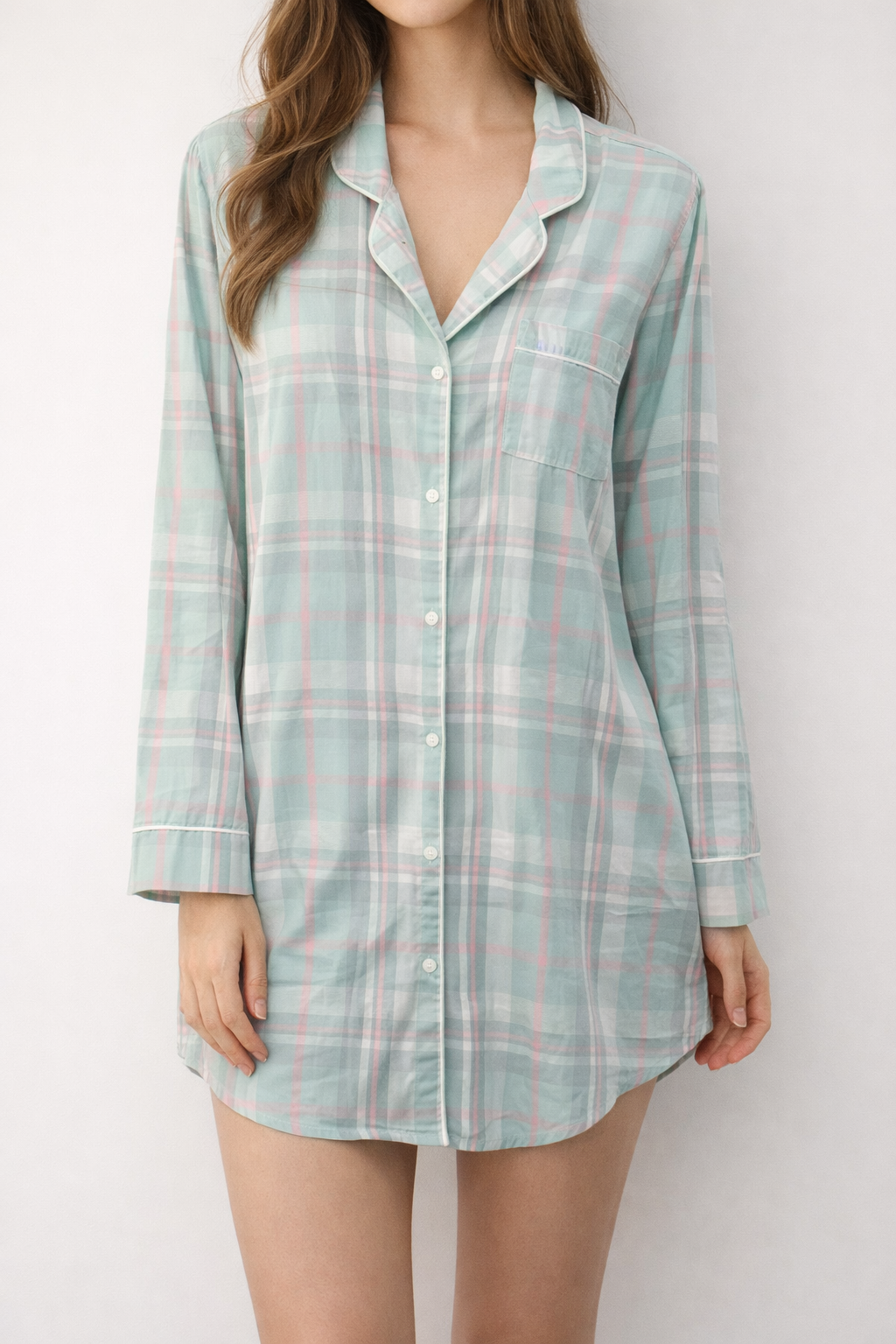 Mint & Blush Plaid Pajama Shirt Dress