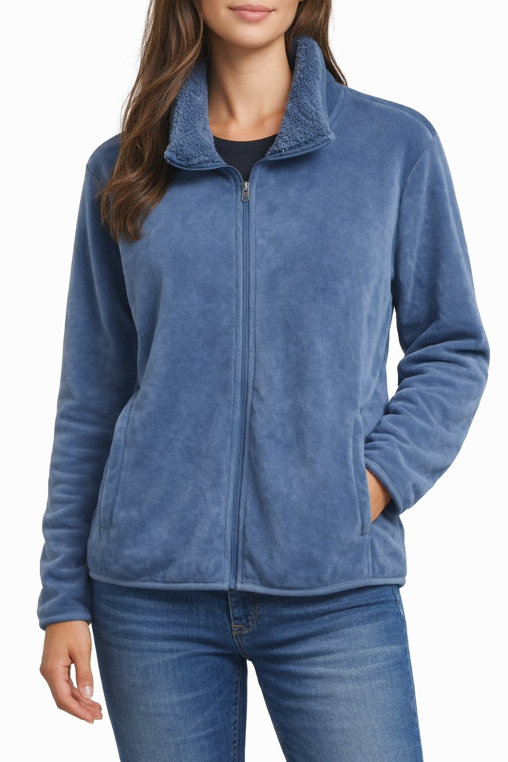 Blue Soft Fleece Zip-up Jacket
