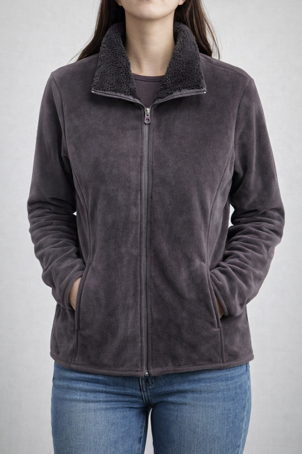 Charcoal Grey Soft Fleece Zip-up Jacket