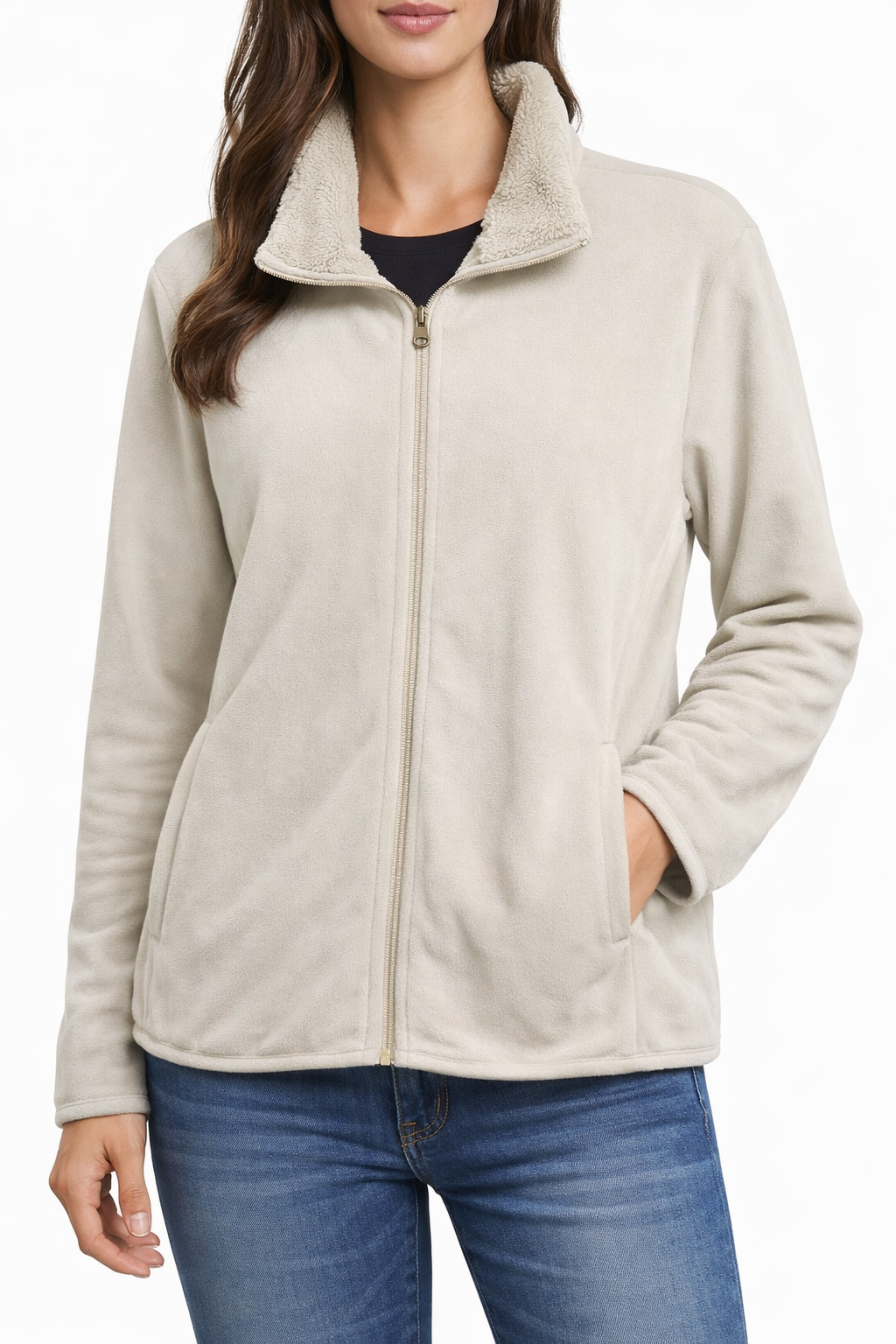 Cream Soft Fleece Zip-up Jacket