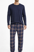 Navy Blue Plaid Winter Pajama Set