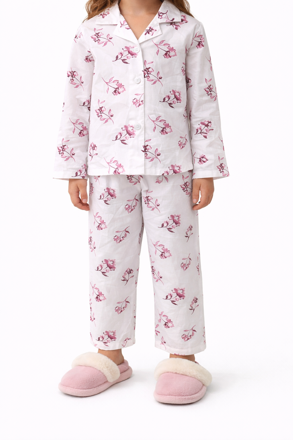 Girls White Floral Pajama Set