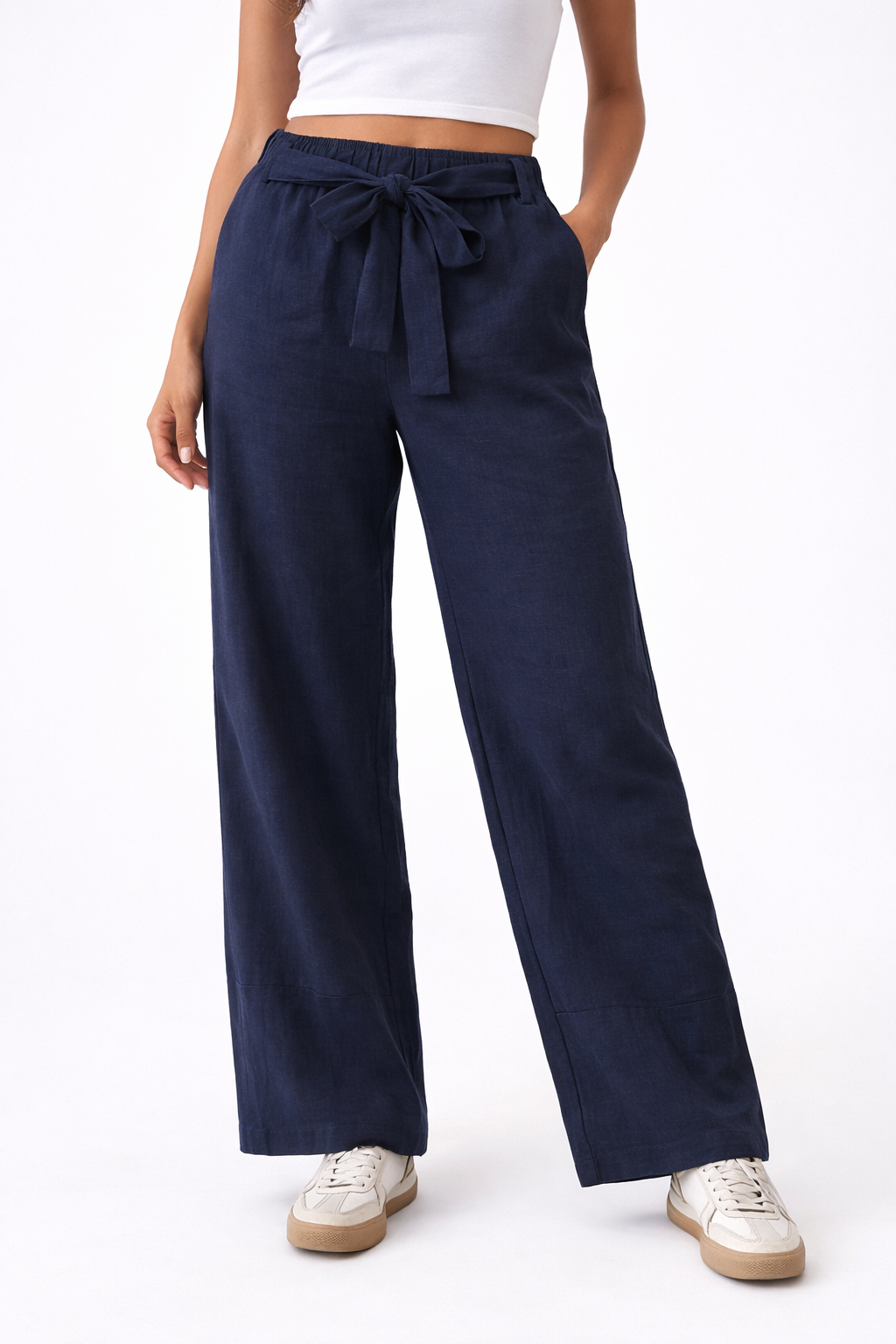 Navy Relaxed Fit Linen Pants
