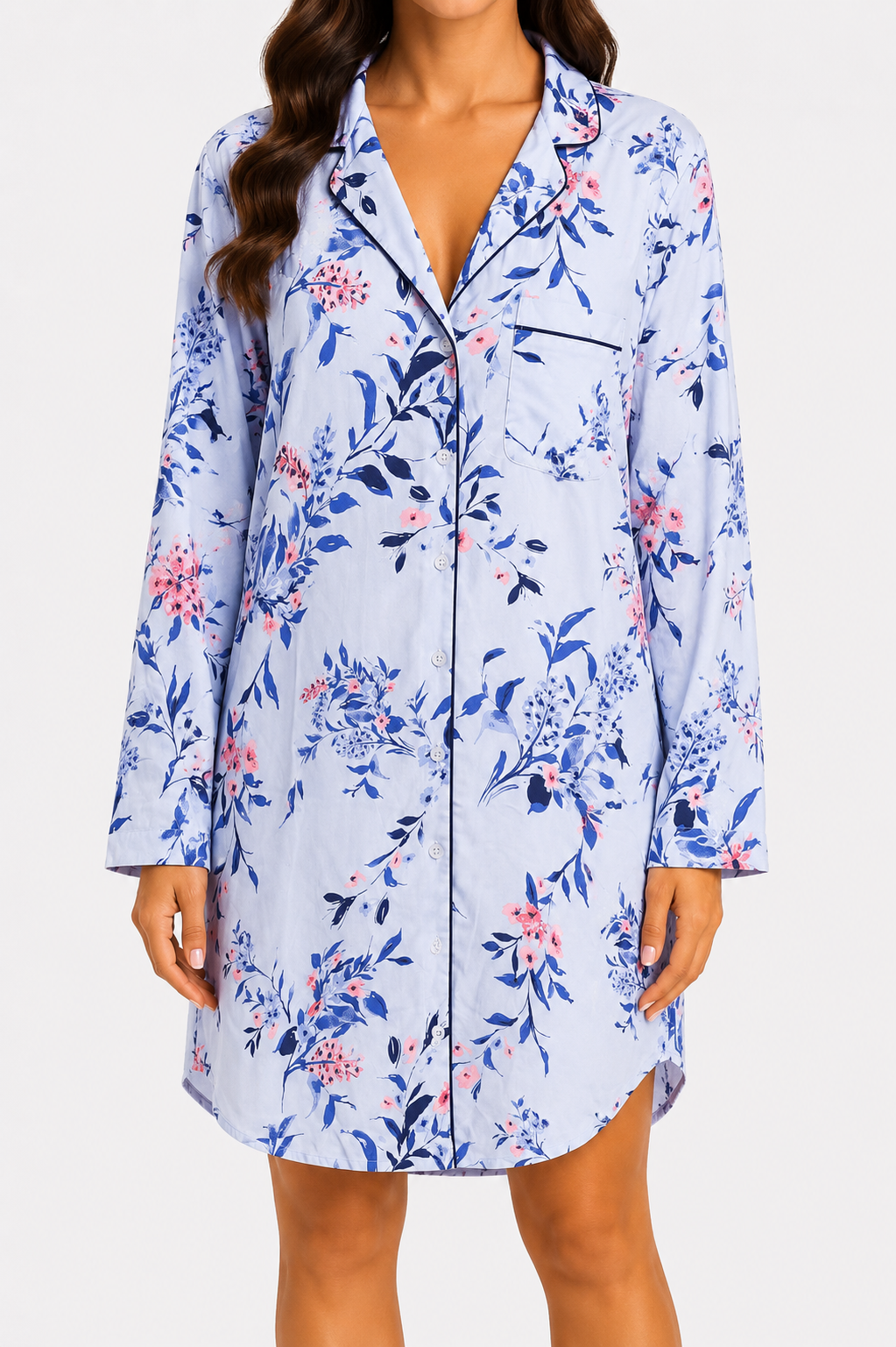 Blue Blossom Button-Up Sleep Shirt