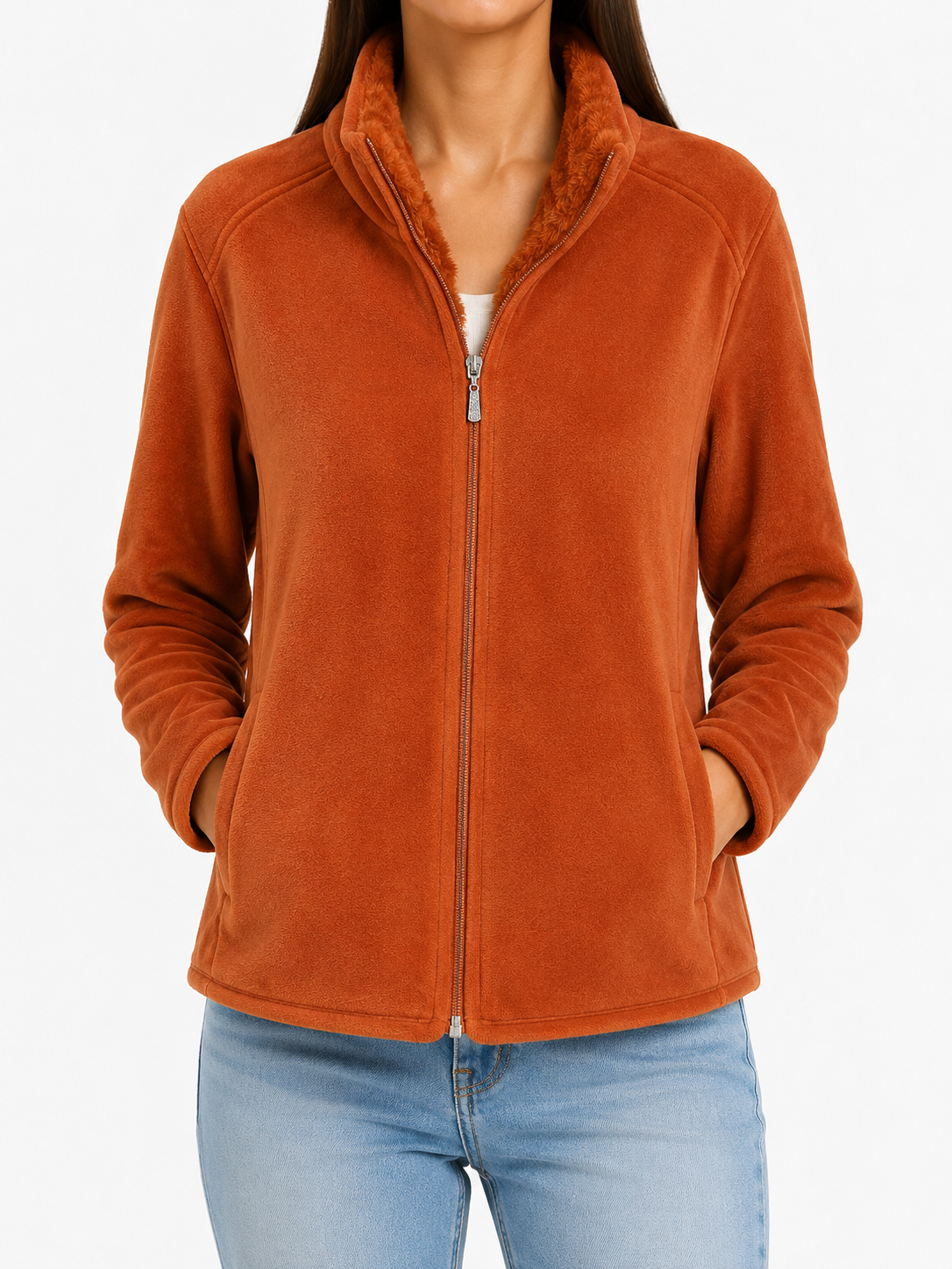 Orange Soft Fleece Zip-up Jacket