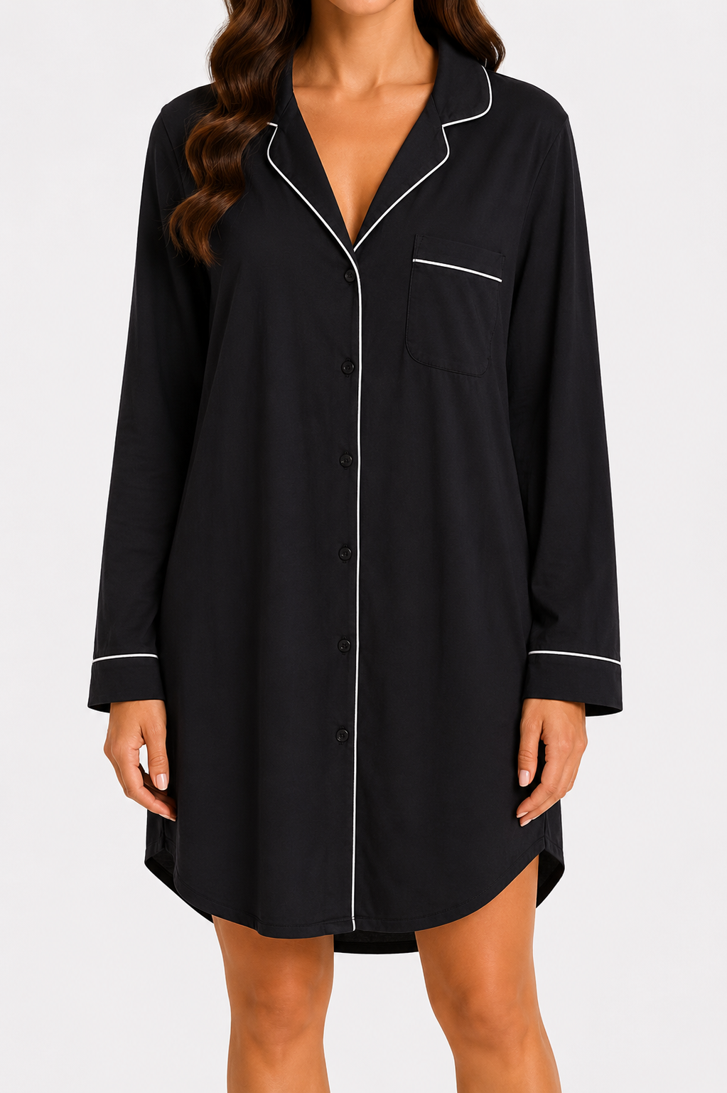 Classic Black Button-Up Sleep Shirt