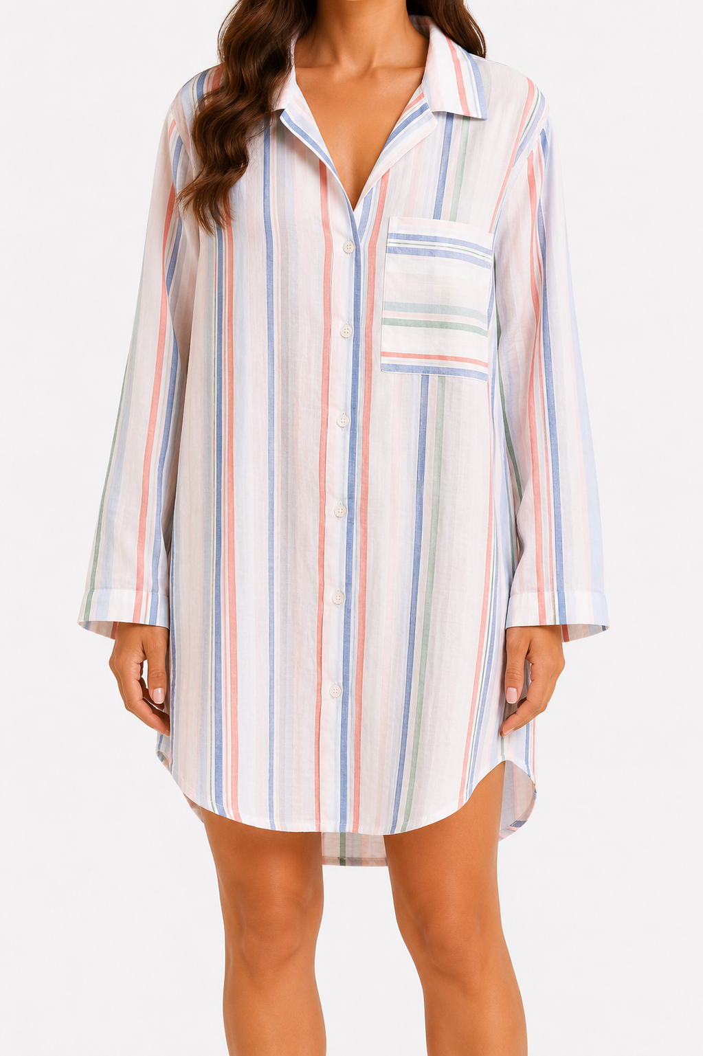 Pastel Stripe Button-Up Sleep Shirt