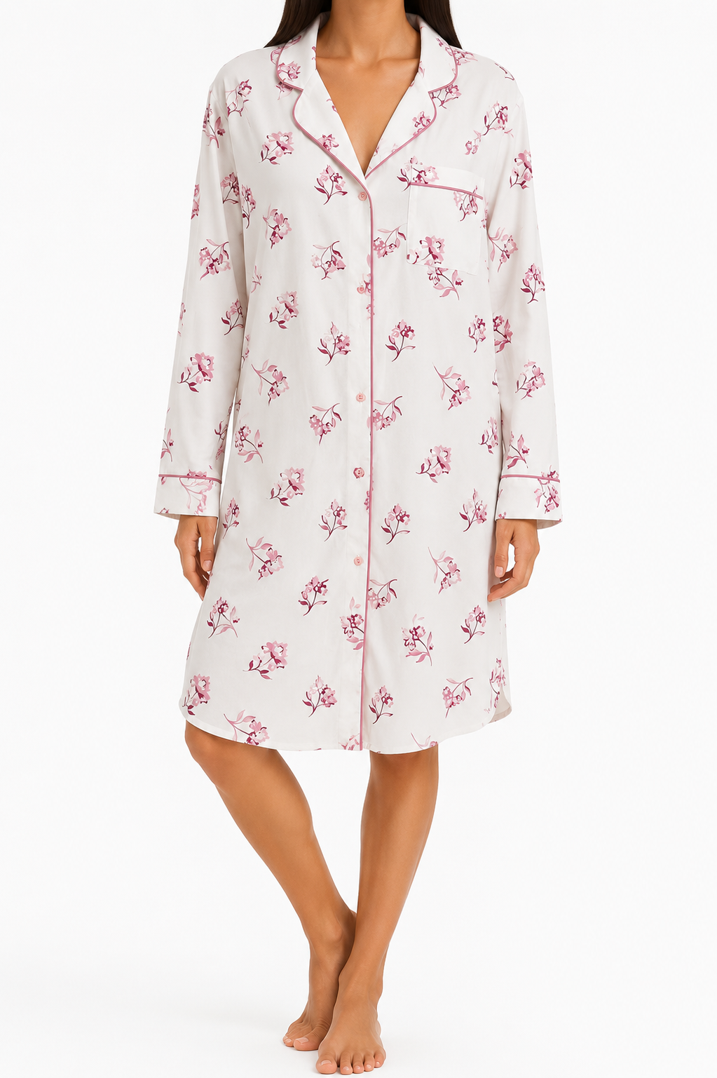 White Floral Button-Up Sleep Shirt