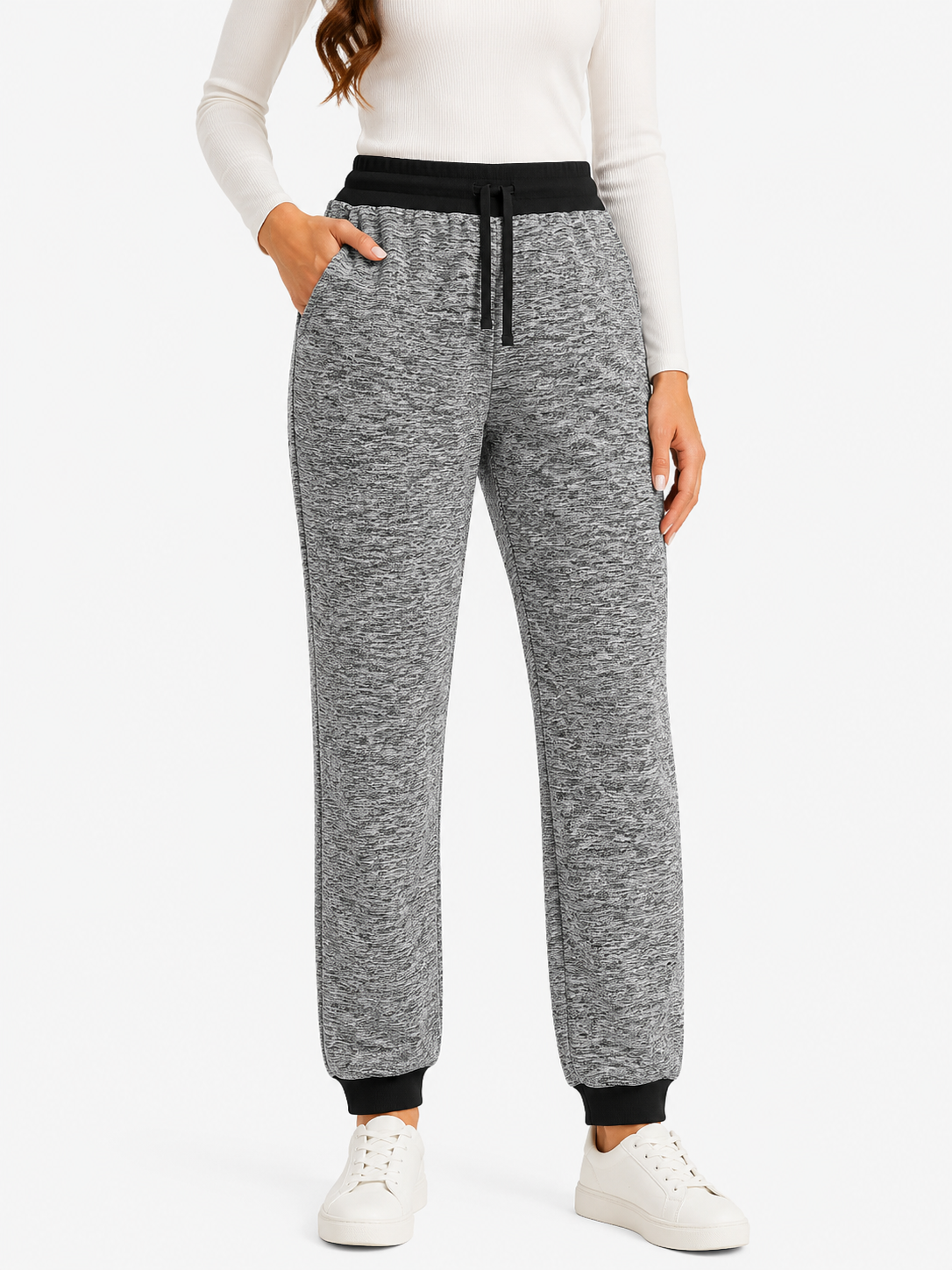 Grey and Black Casual Cuffed Sweatpants