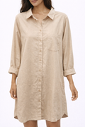 Beige Long Sleeve Shirt Dress
