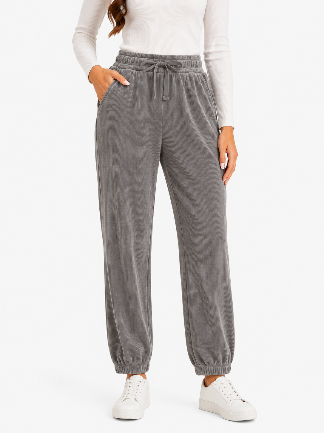 Grey Velvet Cuffed Joggers