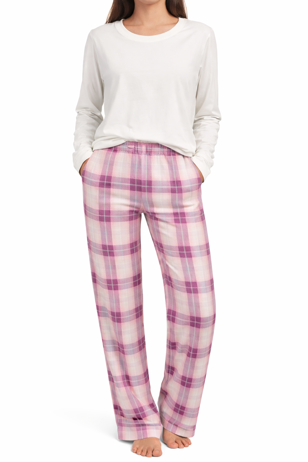 White, Pink & Purple Check Winter PJ Set