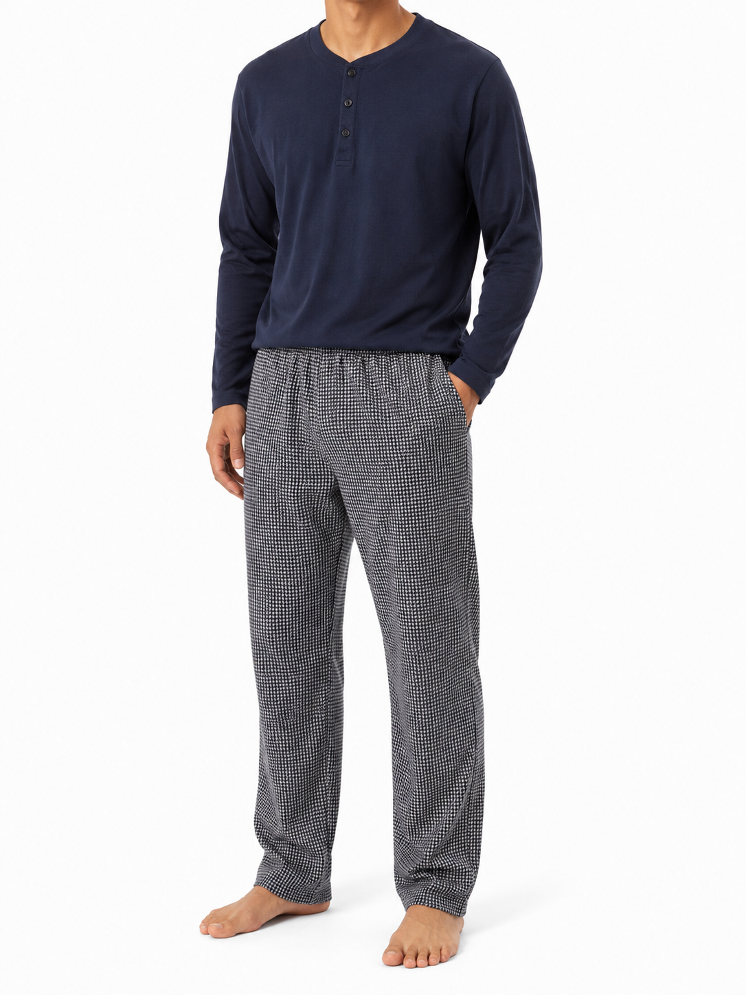 Men's Navy and Plaid Pj set