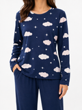 Navy Blue Starry Night Winter PJ Top