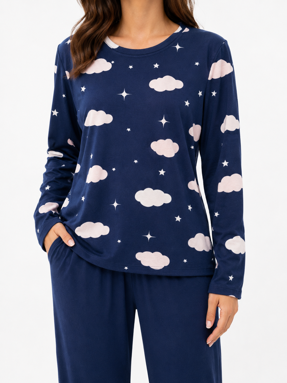 Navy Blue Starry Night Winter PJ Top