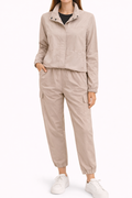 Beige Woven Zip Through Jacket Set