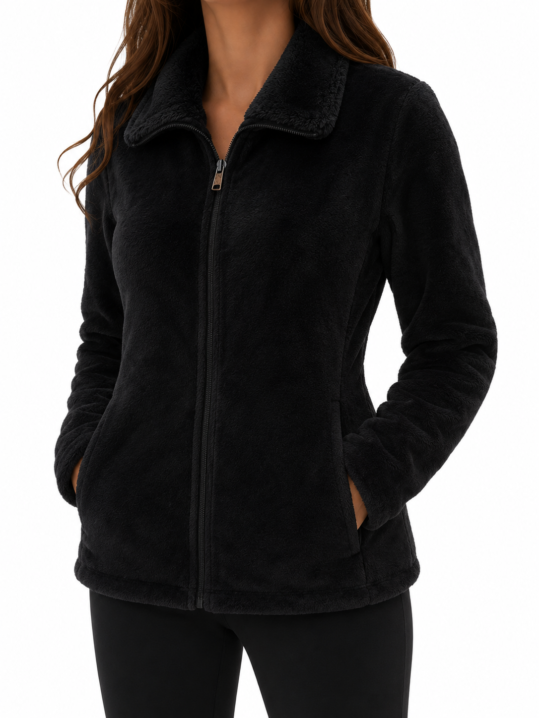 Black Soft Fleece Zip-up Jacket