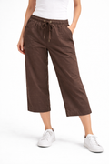 Brown Linen-Look Drawstring Pants