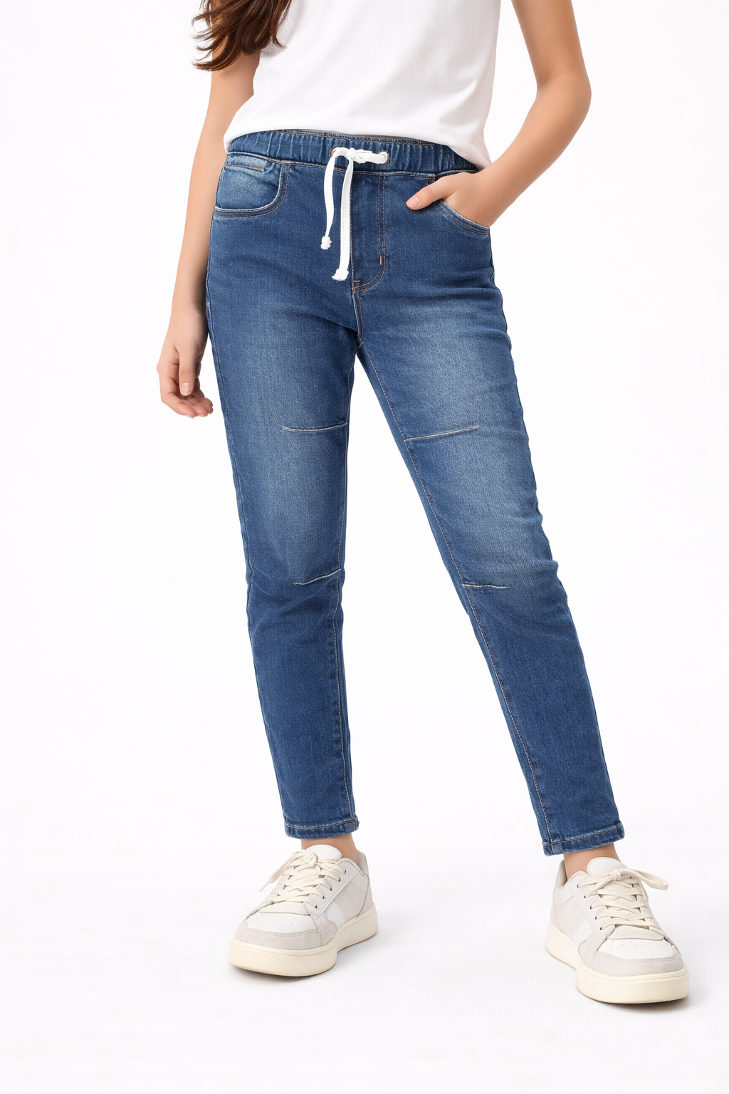 Girls Light Blue Elastic Waist Jeans