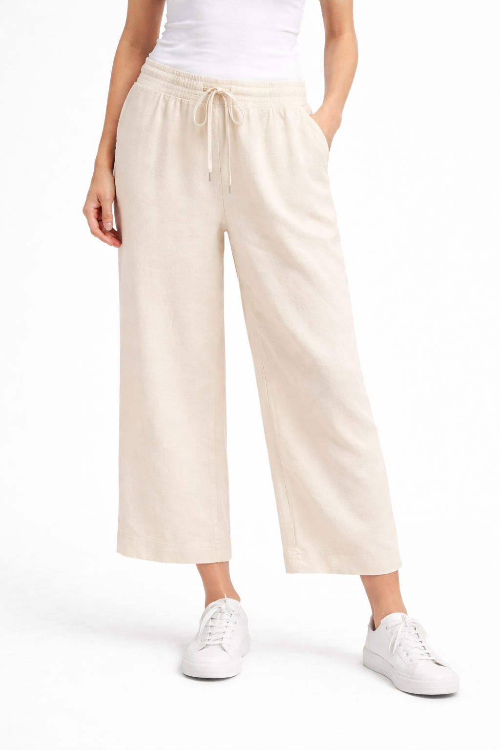 Beige Linen Wide-Leg Pants