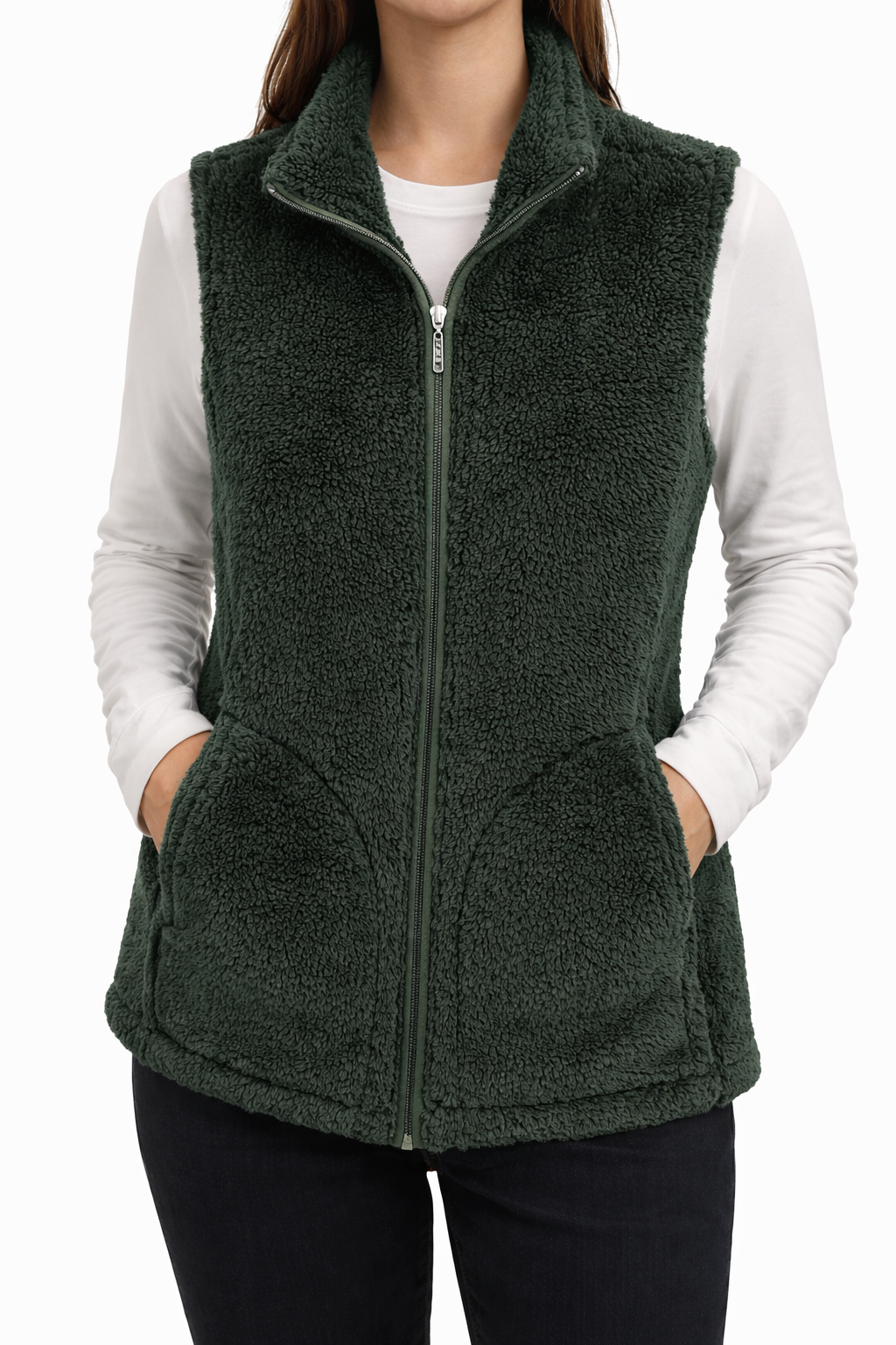 Emerald Green Zip-Up Sherpa Vest